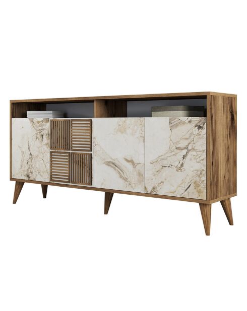 Consola Milan 160 en mármol blanco/nogal - 160x78x35 cm