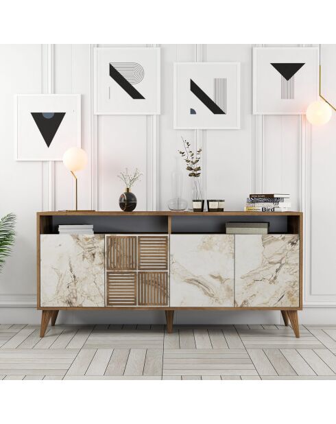 Consola Milan 160 en mármol blanco/nogal - 160x78x35 cm