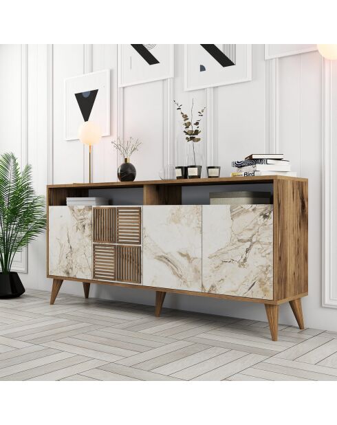 Consola Milan 160 en mármol blanco/nogal - 160x78x35 cm