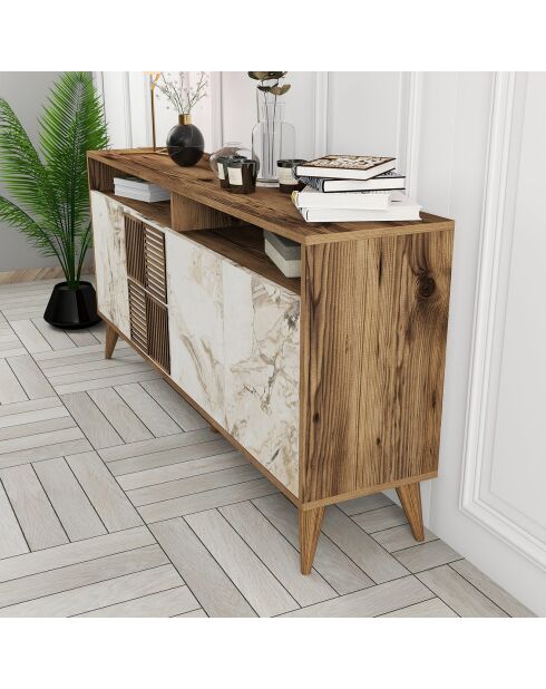 Consola Milan 160 en mármol blanco/nogal - 160x78x35 cm