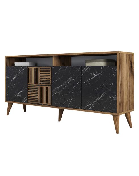 Console Milan 160 marbre noir/noyer - 160x78x35 cm