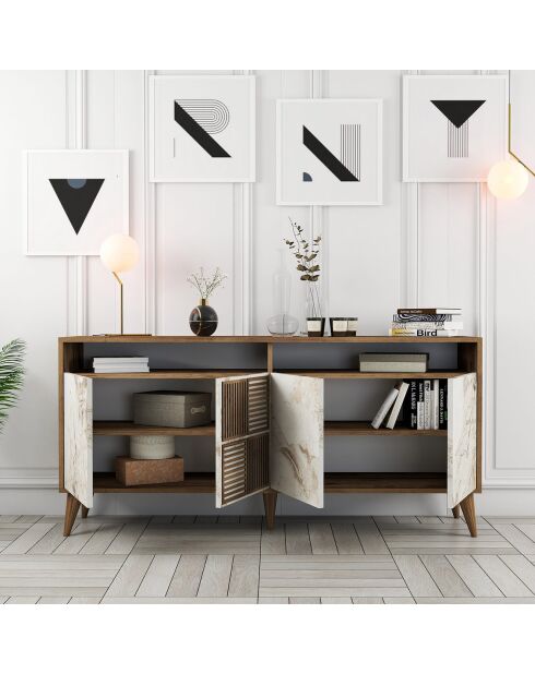 Consola Milan 160 en mármol blanco/nogal - 160x78x35 cm