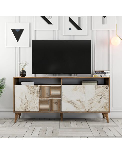 Consola Milan 160 en mármol blanco/nogal - 160x78x35 cm