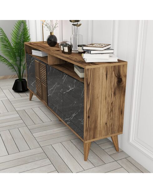 Console Milan 160 marbre noir/noyer - 160x78x35 cm