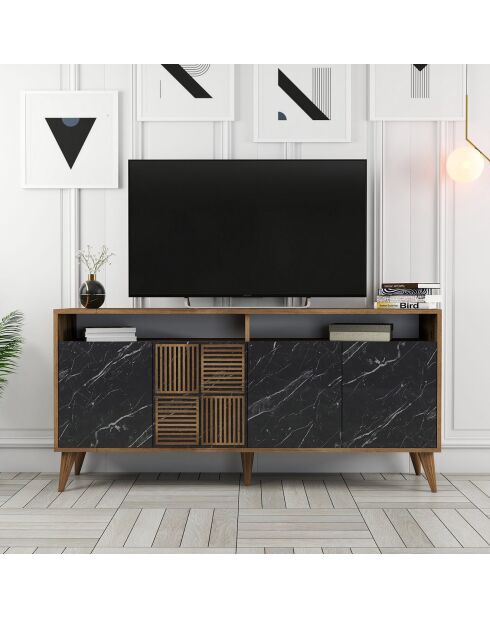 Console Milan 160 marbre noir/noyer - 160x78x35 cm