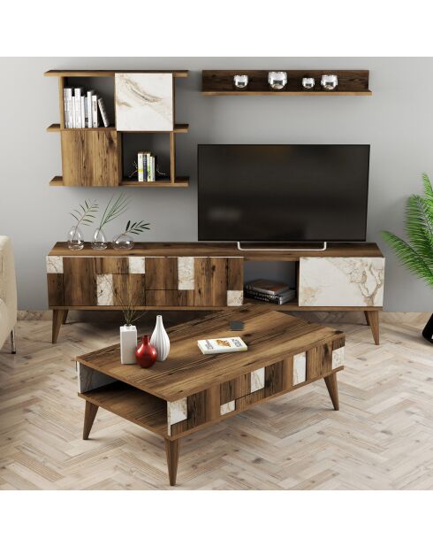 Ensemble de salon Madrid 4 meubles noyer/blanc