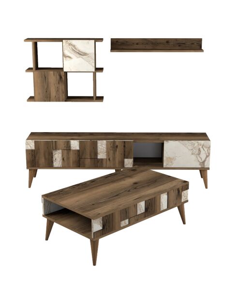 Ensemble de salon Madrid 4 meubles noyer/blanc