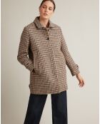 Manteau 100% Laine pied-de-poule beige foncé