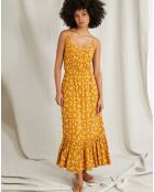 Robe en Crêpe Isadora imprimée jaune foncé