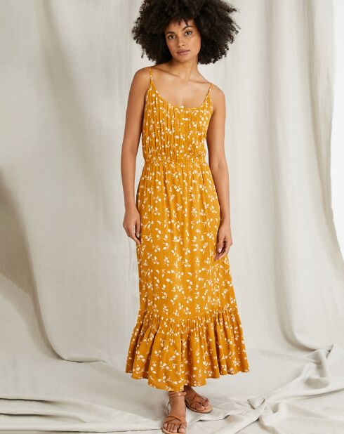 Robe en Crêpe Isadora imprimée jaune foncé
