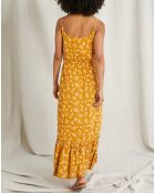 Robe en Crêpe Isadora imprimée jaune foncé