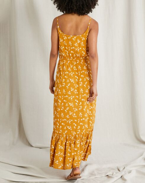 Robe en Crêpe Isadora imprimée jaune foncé