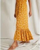 Robe en Crêpe Isadora imprimée jaune foncé