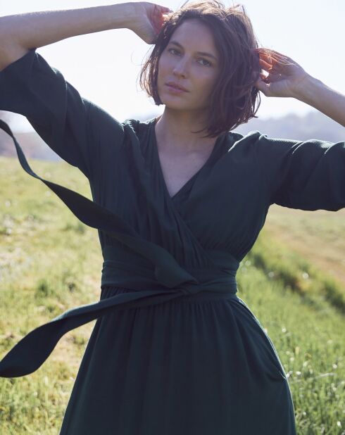 Donkergroene wikkeljurk