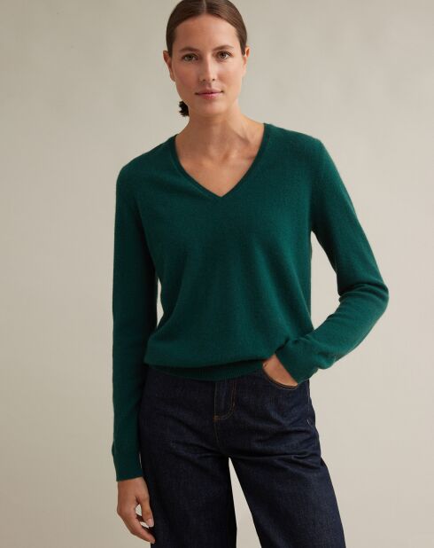 Grüner Pullover aus 100% Cashmere mit V-Ausschnitt