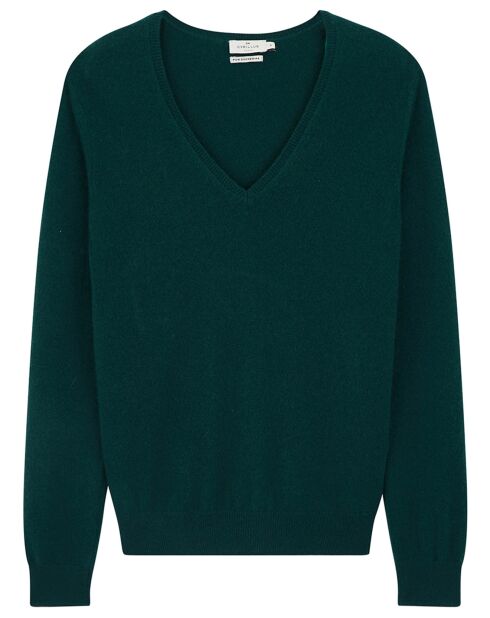 Grüner Pullover aus 100% Cashmere mit V-Ausschnitt