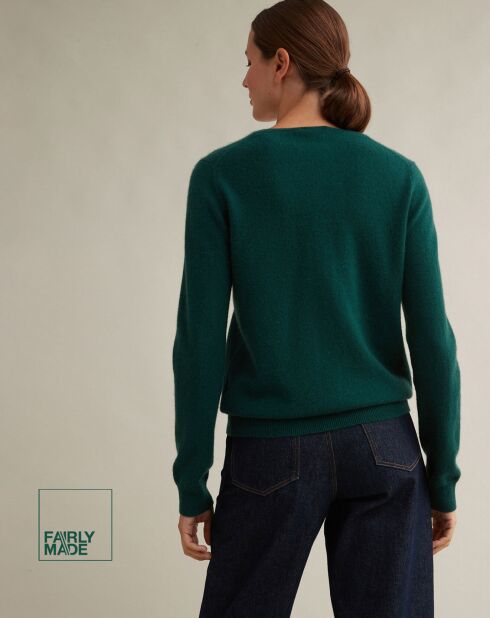 Grüner Pullover aus 100% Cashmere mit V-Ausschnitt