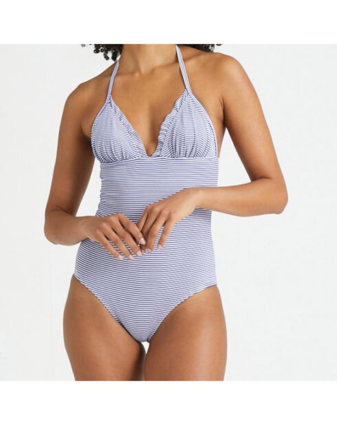 Maillot de bain rayé 1 pièce bleu