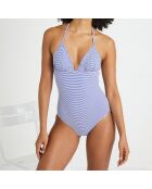 Maillot de bain rayé 1 pièce bleu