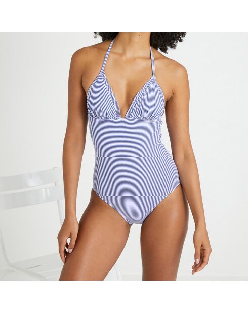 Maillot de bain rayé 1 pièce bleu