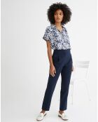 Pantalon cigarette Seersucker bleu foncé