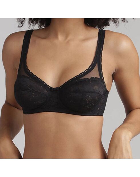 Zwarte beugelbeha voor dames met gekruiste hartjes van gerecycled materiaal