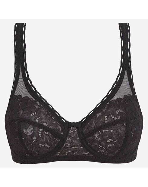 Zwarte beugelbeha voor dames met gekruiste hartjes van gerecycled materiaal