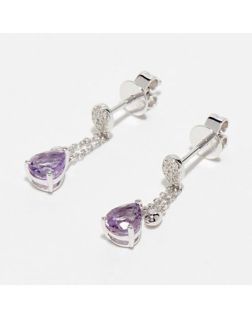 Orecchini Lilona in oro bianco con diamanti 0,04 ct e ametiste 0,57 ct