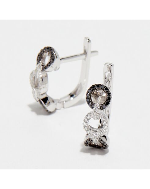 Oorbellen diamanten 0,08 ct en zwarte diamanten 0,11 kt witgoud