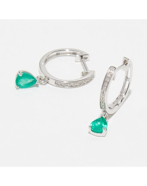 Boucles d'oreilles Juria Diamants 0.03 ct & Emeraudes 0.54 ct or blanc
