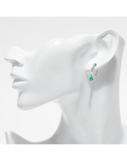Boucles d'oreilles Juria Diamants 0.03 ct & Emeraudes 0.54 ct or blanc