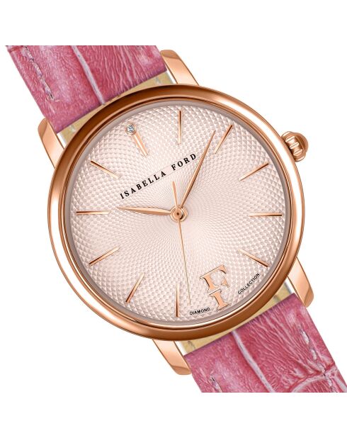 Montre Juliet en Cuir & Diamant rose