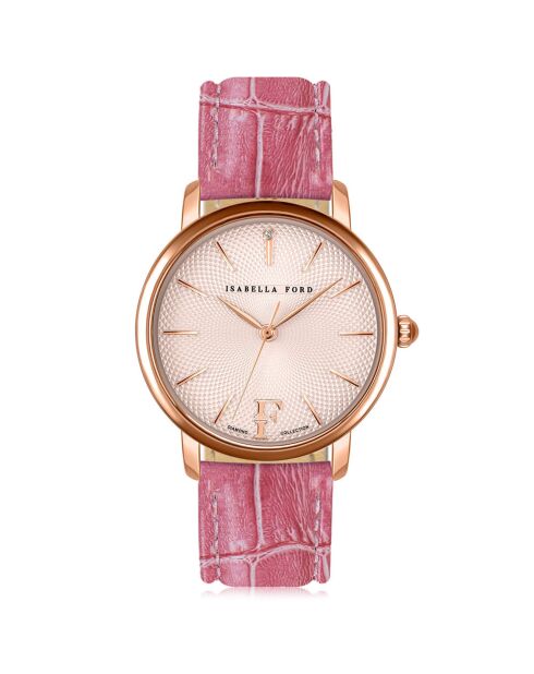 Montre Juliet en Cuir & Diamant rose