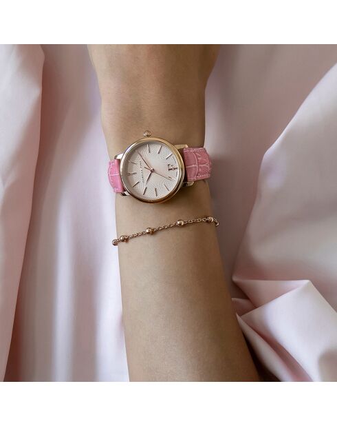 Montre Juliet en Cuir & Diamant rose
