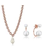 Parure Collier & Boucles d'oreilles Morgan en Acier rose doré et Perles