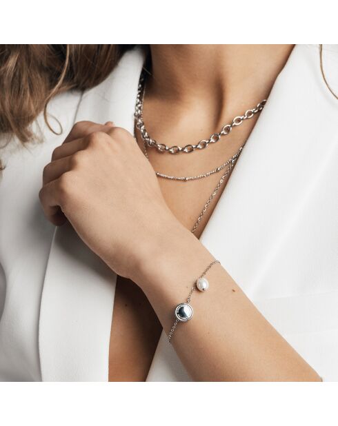 Parure Alyssa Collier, Bracelet & Boucles d'oreilles en Acier argenté et Perle