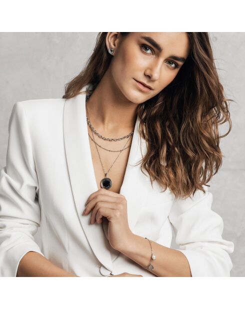 Parure Alyssa Collier, Bracelet & Boucles d'oreilles en Acier argenté et Perle