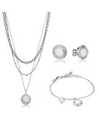 Parure Alyssa Collier, Bracelet & Boucles d'oreilles en Acier argenté et Perle