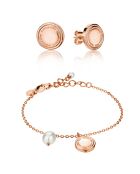 Parure Bracelet & Boucles d'oreilles Sabrina en Acier rose doré et Perle