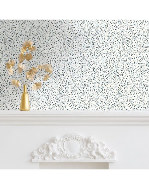 Spring Wallpaper wit goud/blauw - 53x1000 cm