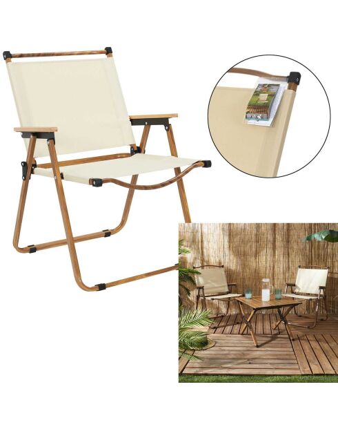 Chaise camping Mariposa beige - 55x77x63 cm