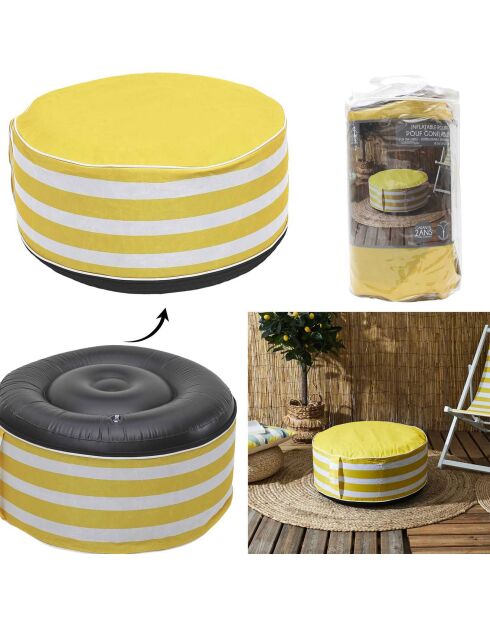 Pouf gonflable rayé blanc/jaune - D.56xH.23 cm