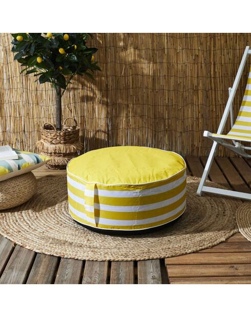 Pouf gonflable rayé blanc/jaune - D.56xH.23 cm