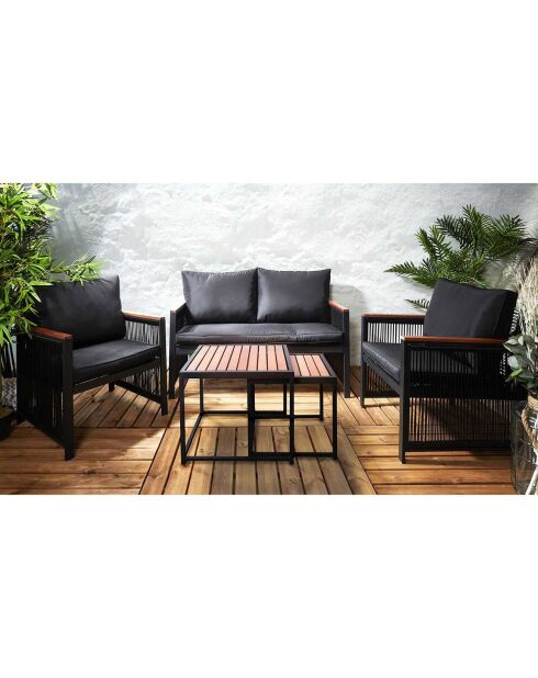 Salon de jardin Phuket 4 places marron/noir - 122x75x63 cm