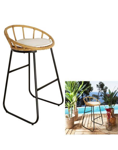 2 Tabourets de bar Surabaya coussin marron/noir/beige - 51x92x50 cm