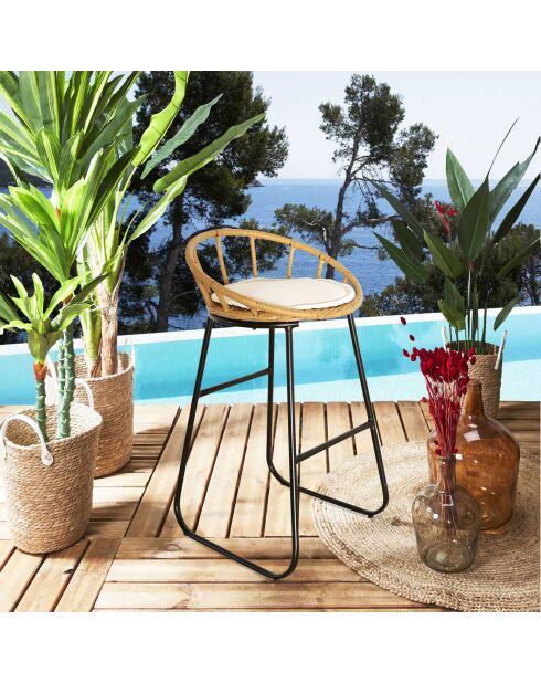 2 Tabourets de bar Surabaya coussin marron/noir/beige - 51x92x50 cm