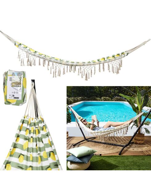 Hamac Citrons blanc/jaune/vert - 200x80 cm