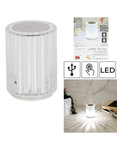 Lampe tactile rechargeable lumière blanche transparent - D.9xH.12 cm