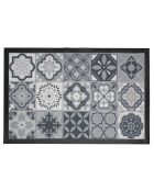 Tapis imprimé carreaux de ciment blanc/gris clair/gris foncé/noir - 60x40 cm