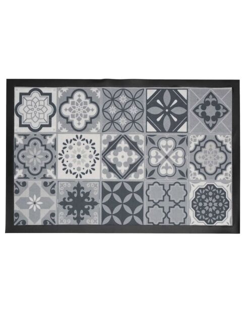 Tapis imprimé carreaux de ciment blanc/gris clair/gris foncé/noir - 60x40 cm